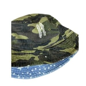Distressed Camo vs Denim Stars Reversible Bucket Hat